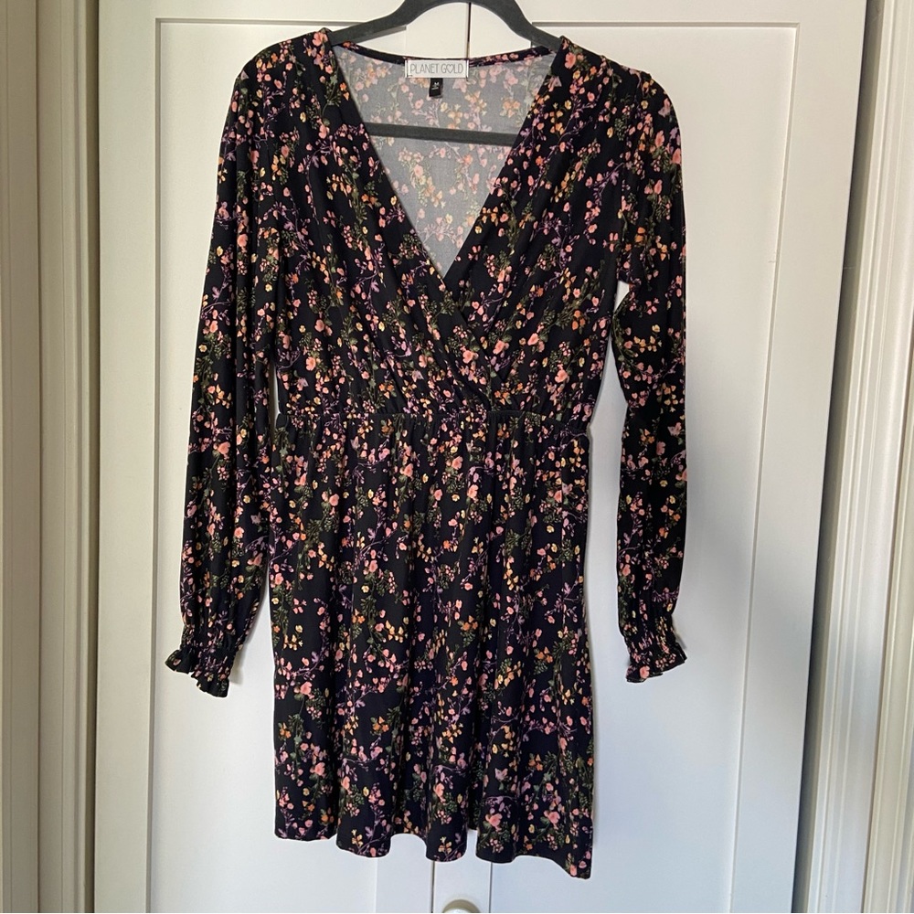 Floral dress, long sleeves, Stretchy Forgiving Mini Elastic Fall Winter